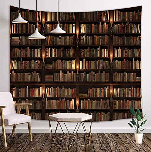 Product Cover DYNH Vintage Library Tapestry Wall Hanging Art, Old Books on Shelf Student Study Decor, Wall Blanket Beach Towels Home Decor Polyester Fabric for Bedroom Living Room Dorm, 80X60 Inches