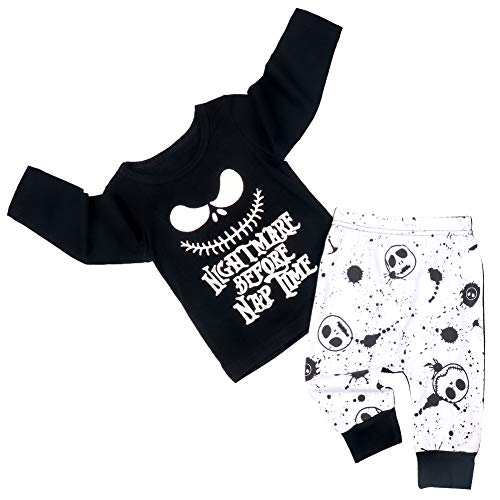 Product Cover Toddler Baby Boy Girl Clothes 2PCs Outfit Set Nightmare Before Nap Time Top and Skull Pants 0-5T Kids Clothing Set