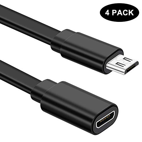 Product Cover Sumind 4 Pack 10 ft/ 3 m Micro USB Extension Cable Male to Female Extender Cord Compatible with Zmodo Wireless Security Camera Flat Power Cable, Cable Clips Included (Black)