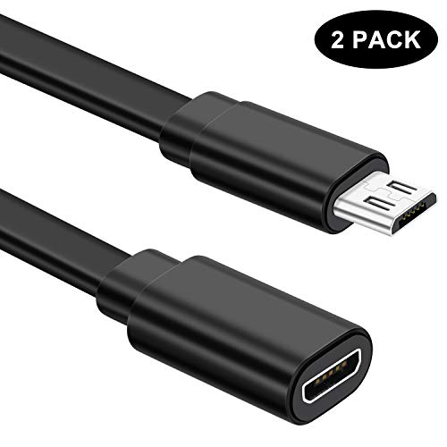 Product Cover Sumind 2 Pack Micro USB Extension Cable 10ft/ 3m Male to Female Extender Cord for Zmodo Wireless Security Camera Flat Power Cable, Cable Clips Included (Black)