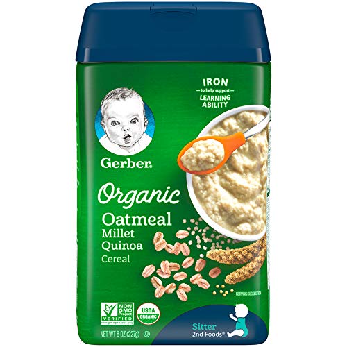 Product Cover Gerber Baby Cereal Gerber Organic Oatmeal Millet Quinoa Cereal, 8 Ounces (Pack of 6)