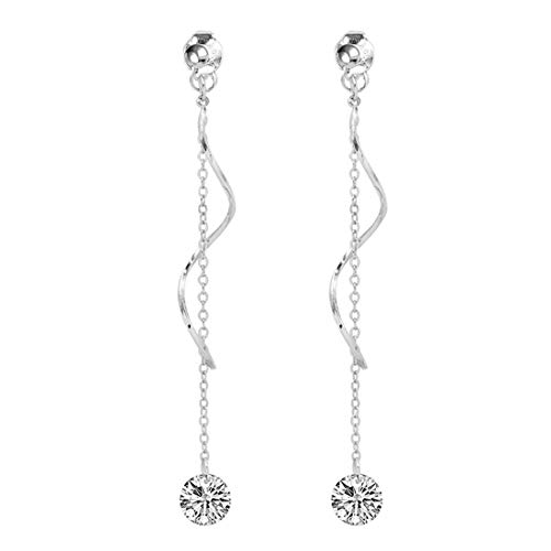 Product Cover SLUYNZ 925 Sterling Silver Dangle Earrings for Women Teen Girls CZ Droplet Dangle Earrings Long Chain (Style 3)