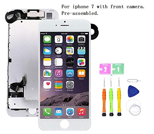 Product Cover Screen Replacement Compatible with iPhone 7 Full Assemby - LCD 3D Touch Display Digitizer with Ear Speaker, Sensors and Front Camera, Fit Compatible with iPhone 7 (White)