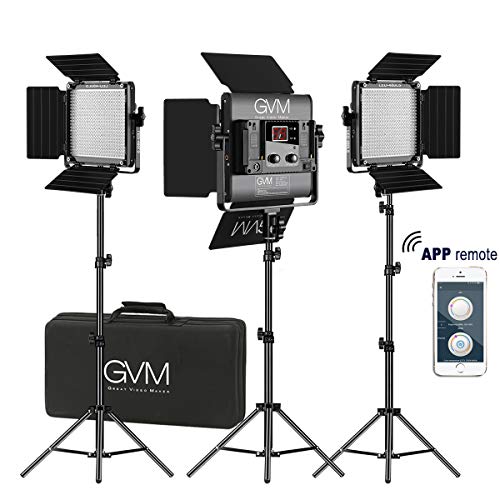 Product Cover GVM 3 Pack LED Video Lighting Kits with APP Control, Bi-Color Variable 2300K~6800K with Digital Display Brightness of 10~100% for Video Photography, CRI97+ TLCI97 Led Video Light Panel +Barndoor