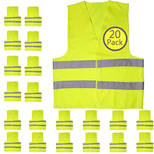 Product Cover Pack of 20 Bright Construction Vests Yellow Safety Reflector Vests bulk, with Visibility Strip, Perfect for Warehouses, Traffic and Parking Patrol by Upper Midland Products