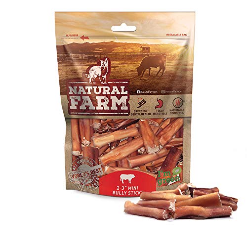 Product Cover Natural Farm Small Bully Stick Bites 2-3 Inches (1 LB. Value Pack) All Raised Beef Dog Treats | Odor-Free, Grain-Free | Fully Digestible Chews for Small, Medium, Large Breeds