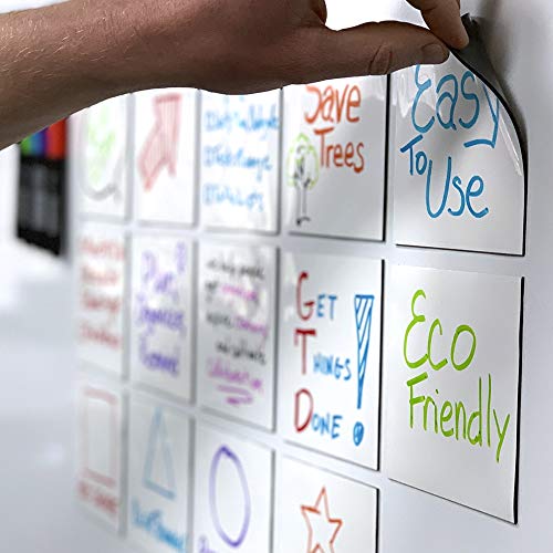 Product Cover mcSquares Stickies Dry-Erase Sticky Notes. Reusable Whiteboard Stickers 4in x 4in 6 Pack. Never Buy Paper Post Notes Again, Its Eco-Friendly! with Smudge-Free Wet-Erase Marker