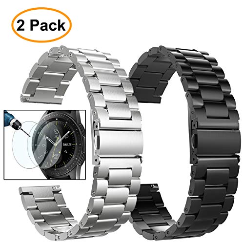 Product Cover Valkit Compatible Galaxy Watch (46mm) Bands, 2 Pack 22mm Stainless Steel Band, Solid Metal Wrist Band Strap Business Bracelet + Screen Protector Replacement for Samsung Galaxy Watch 46mm SM-R800