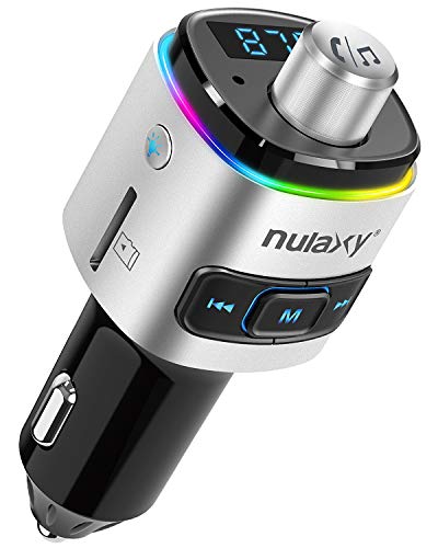 Product Cover Nulaxy Bluetooth FM Transmitter for Car, 7 Color LED Backlit Bluetooth Car Adapter with QC3.0 Charging, Support Siri Google Assistant, USB Flash Drive, microSD Card, Handsfree Car Kit (A- Silver)