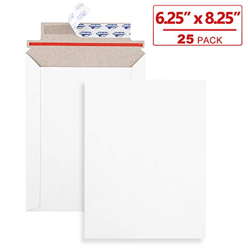 Product Cover ValBox 6x8 Self Seal Photo Document Mailers 25 Pack Stay Flat White Cardboard Envelopes, 6.25 x 8.25 Inches