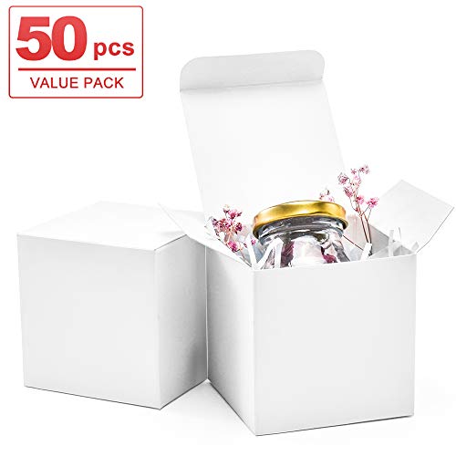 Product Cover ValBox 3x3x3 White Gift Boxes 50pcs Recycled Paper Cube Boxes with Lids for Gifts, Crafting, Cupcake Boxes, Easy Assemble Boxes for Party Favor