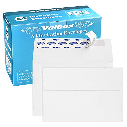 Product Cover ValBox A4 Photo Envelopes 100 Qty 4 x 6 White Kraft Paper Envelopes Self Seal for 4x6 Cards, Photos, Weddings, Invitations, Baby Shower, 4.25 x 6.25 Inches (A4)