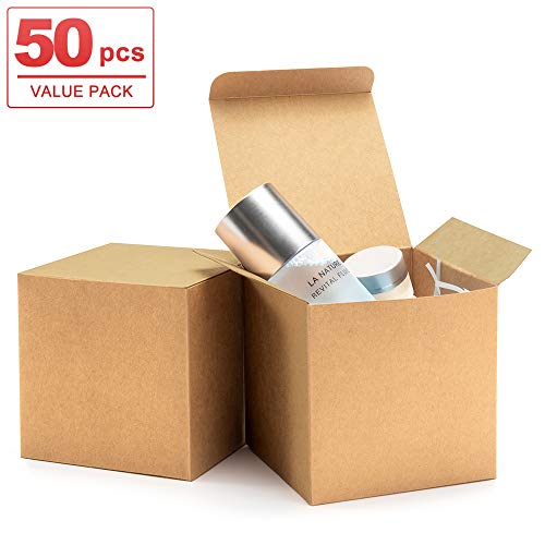 Product Cover ValBox 4x4x4 Brown Gift Boxes 50PCS Kraft Paper Boxes with Lids for Gifts, Crafting, Cube, Cupcake Boxes, Easy Assemble Boxes for Party Favor