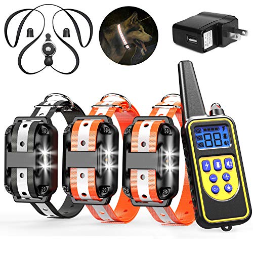 Product Cover Veckle Dog Training Collar, 2019 Upgraded Rechargeable Shock Collar for 3 Dogs Waterproof Dog Shock Collar with Remote, Beep, LED Light, Vibration Dog Electronic Collar for Large and Medium Dogs