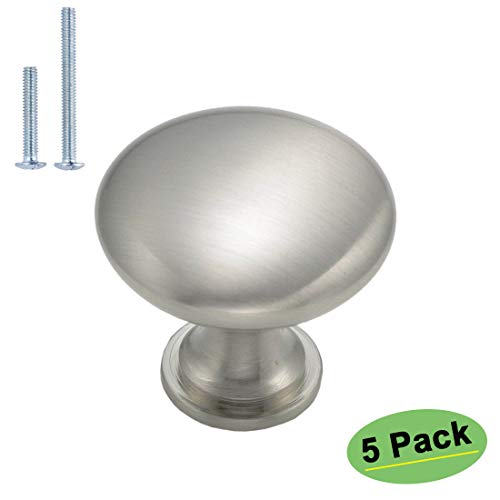 Product Cover homdiy Round Cabinet Knobs Satin Nickel 5 Pack HD6050SNB Drawer Pulls and Knobs Metal Drawer Pulls Kitchen Cabinet Hardware Knobs