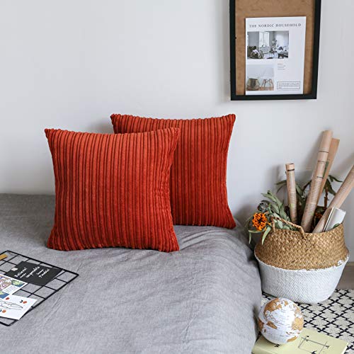 Product Cover UGASA Soft Velvet Solid Square Decorative Cushion Cover Handmade Pillowcase with Hidden Zipper, 2 Packs, 18x18 inch, Burnt Brick