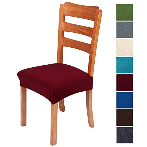 Product Cover smiry Stretch Jacquard Chair Seat Covers for Dining Room, Removable Washable Anti-Dust Chair Seat Protector Slipcovers - Set of 4, Burgundy