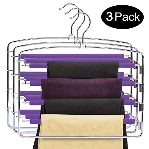 Product Cover DOIOWN Pants Hangers Slacks Hangers Space Saving Non Slip Stainless Steel Clothes Hangers Closet Organizer for Pants Jeans Trousers Scarf (3-Pack(Purple))