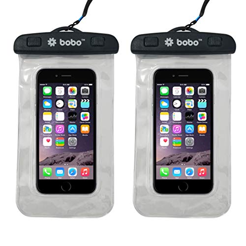 Product Cover BOBO Universal Waterproof Pouch Cellphone Dry Bag Case for iPhone Xs Max XR XS X 8 7 6S 6 Plus, Samsung Galaxy S9 S8 + Note 8 6 5 4, Pixel 3 2 XL, Mi, Moto up to 6.5 inch - Clear White (Pack of 2)