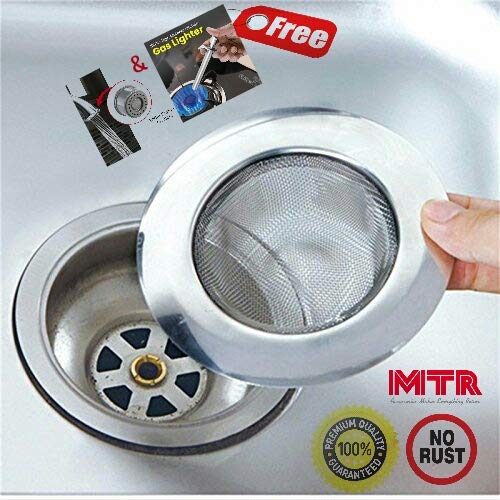 Product Cover Monit mantra Stainless Steel Sink Strainer Kitchen Drain Basin Basket Filter Stopper Drainer/Jali (4-inch/10 cm)