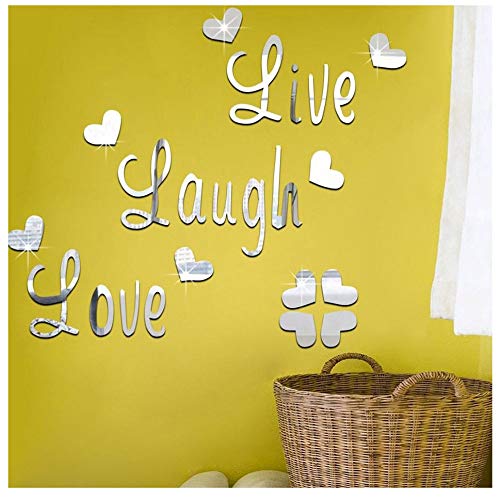 Product Cover Wociaosmd Live Laugh Love Removable Wall Art Stickers Mirror Decal DIY Room Decals Home Decor (Silver)