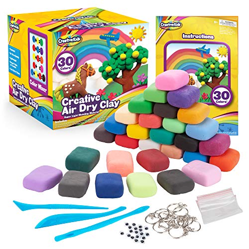 Product Cover Creative Kids Air Dry Clay Modeling Crafts Kit For Children - Super Light Nontoxic - 30 Vibrant Colors & 3 Clay Tools - STEM Educational DIY Molding Set - Easy Instructions - Gift For Boys & Girls 3 +