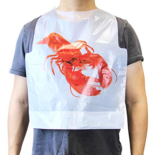 Product Cover [50 Pack] Disposable 20 Inch Adult Poly Lobster Bibs to Protect Clothes, for Crab Feasts, Seafood Restaurants, Crawfish Parties and Special Events