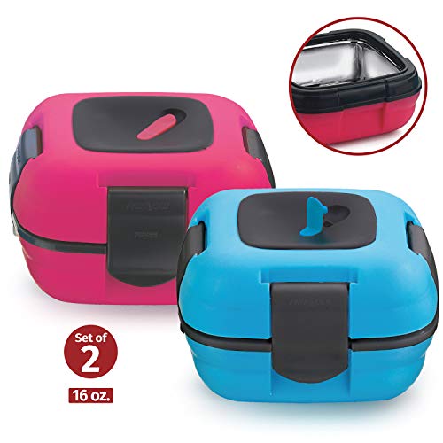 Product Cover Lunch Box ~ Pinnacle Insulated Leak Proof Lunch Box for Adults and Kids - Thermal Lunch Container with New Heat Release Valve 16 oz ~Set of 2~ Blue-Pink