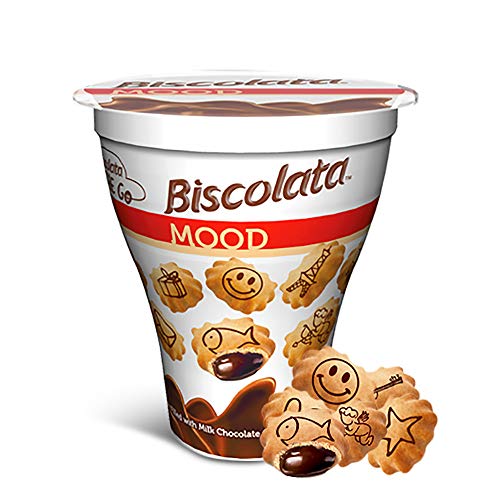 Product Cover Biscolata Mood Cookies with Chocolate Filling Snacks - 6 Cups, Crispy Cookie Shell Filled with Milk Chocolate
