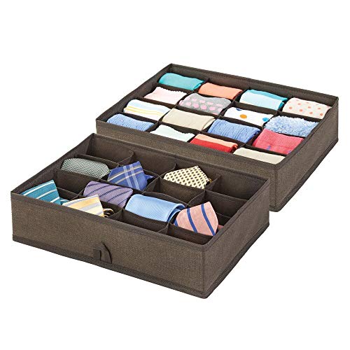 Product Cover mDesign Soft Fabric Dresser Drawer and Closet Storage Organizer Tray - 16 Sections for Lingerie, Bras, Socks, Leggings, Underwear, Jewelry, Scarves - Textured Print, 2 Pack - Espresso Brown