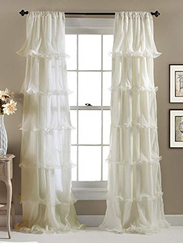 Product Cover Linens And More 2 Panel Window Sheer Voile Vertical Ruffled Waterfall Curtains84 inches Long x 50 inches Wide (Ivory)