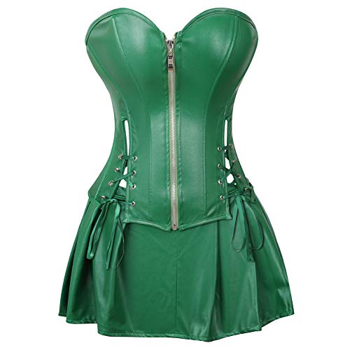 Product Cover frawirshau Corset Dress Women's Faux Leather Overbust Corset Bustier Poison Ivy Costume Green XL