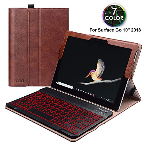 Product Cover Surface Go Case and Keyboard Combo 10 Inch 2018, PU Leather Case Cover(Compatible with Kickstand) /Detachable 7-Color Backlit Wireless Keyboard, for Microsoft Surface Go 10