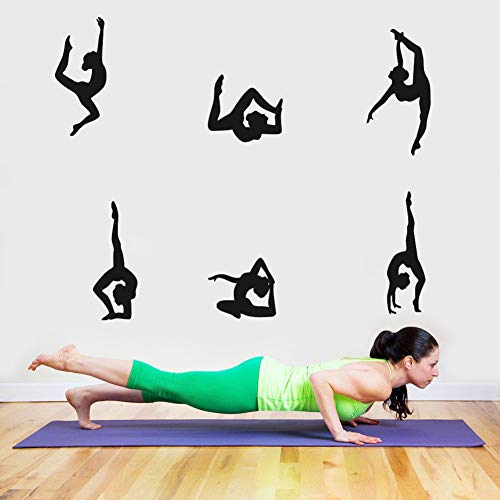 Product Cover Arttop  Yoga Wall Sticker Vinyl Yoga Poses Silhouette Wallpaper Woman Exercise Meditation Wall Decal for Yoga Studio or Home,Black