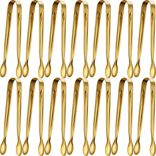 Product Cover Gejoy 12 Pack Sugar Tongs Ice Tongs Stainless Steel Mini Serving Tongs Appetizers Tongs Small Kitchen Tongs for Tea Party Coffee Bar Kitchen (Gold)