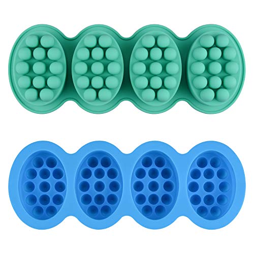 Product Cover 2 Pcs Silicone Massage Bar Soap Molds - SJ Silicone Molds for Soaps Making, Handmade Soap Molds, Nonstick & BPA Free (Blue & Mint Green)