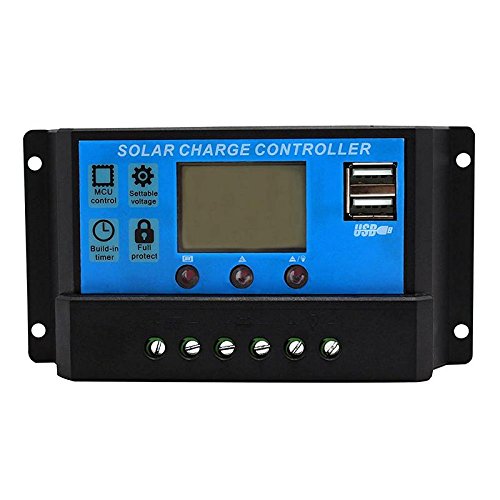 Product Cover Eachbid ABS 30A 12V 24V Solar Panel Charger Controller Battery Regulator Dual USB LCD Display (Blue)