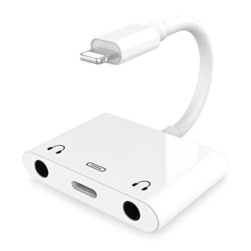 Product Cover DIGSELL 3.5mm Jack Headphone Audio Splitter Adapter,3 in 1 Dual 3.5mm Aux Audio Splitter with Charging Adapter,Compatible for iPhone 11/X/8/8/7,iPad/iPod,Support Newest iOS 13,White