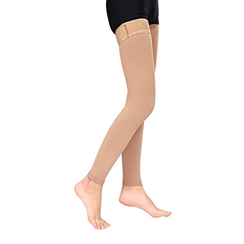 Product Cover Medical Thigh High Compression Stockings, Firm Support 15-20 mmHg Graduated Footless Compression Socks for Men & Women - Footless Compression Sleeves Leg Support Hose (Beige, XX-Large)