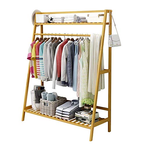 Product Cover House of Quirk Bamboo Garment Coat Clothes Hanging Duty Rack with Top Shelf and Shoe Clothing Storage Organizer Shelves - (100x140cm) DIY (DO-IT-Yourself) Product.