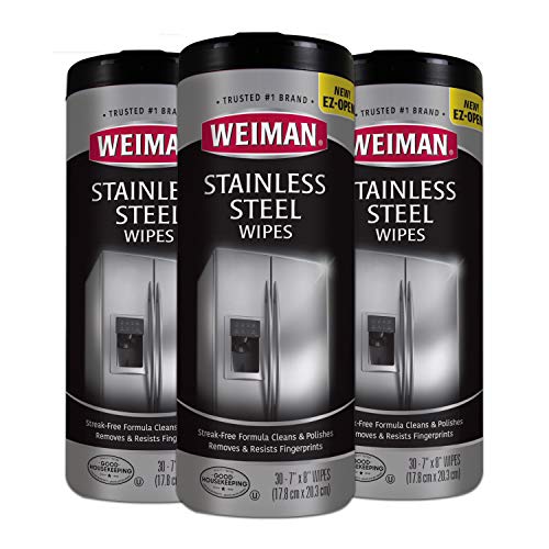 Product Cover Weiman Stainless Steel Cleaner Wipes (3 Pack) Removes Fingerprints, Residue, Water Marks and Grease from Appliances - Works Great on Refrigerators, Dishwashers, Ovens, and Grills