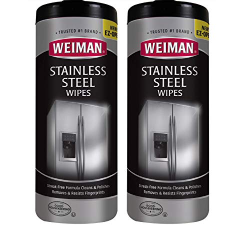 Product Cover Weiman Stainless Steel Cleaner Wipes (2 Pack) Fingerprint Resistant, Removes Residue, Water Marks and Grease from Appliances - Works Great on Refrigerators, Dishwashers, Ovens, and Grills