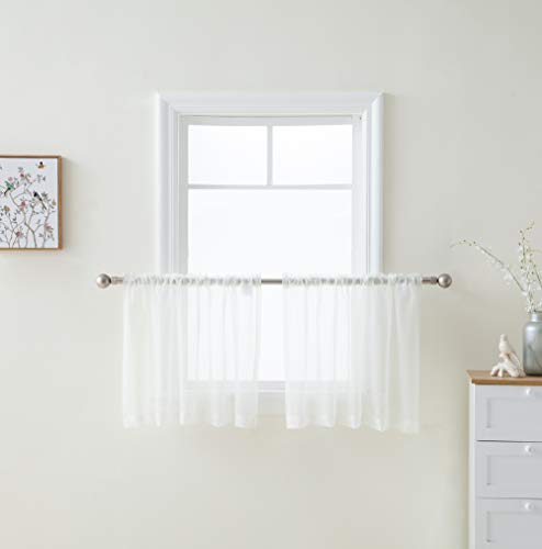 Product Cover HLC.ME Ivory Window Curtain Sheer Voile Rod Pocket Cafe Tier Panels for Bathroom, Kitchen, Small Windows, Living Room and Bedroom (50 x 24 inches Long, Set of 2)