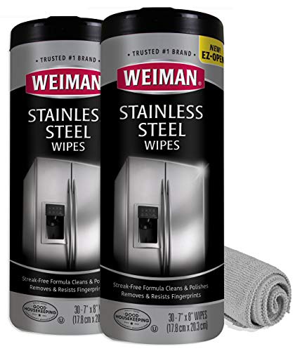 Product Cover Weiman Stainless Steel Cleaner and Polish Wipes Bundle with Microfiber Cloth-Removes Fingerprints, Water Marks and Grease from Appliances - Works Great on Refrigerators, Ovens, and Grills