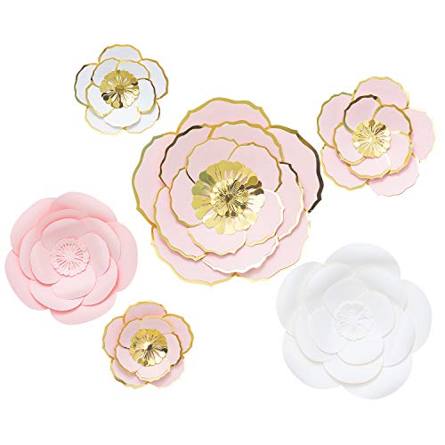 Product Cover MEJOY Paper Flower Decorations, 6 Piece White Pink and Blush 3D Paper Flower Set, Large Paper Flowers for Nursery Wall Decor,Wedding, Baby Shower Backdrop, Archway, Home Decor
