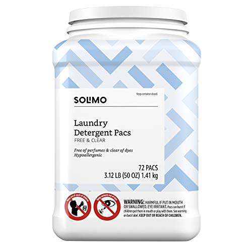 Product Cover Solimo Amazon Brand Laundry Detergent Pacs, Free & Clear, 72 Count