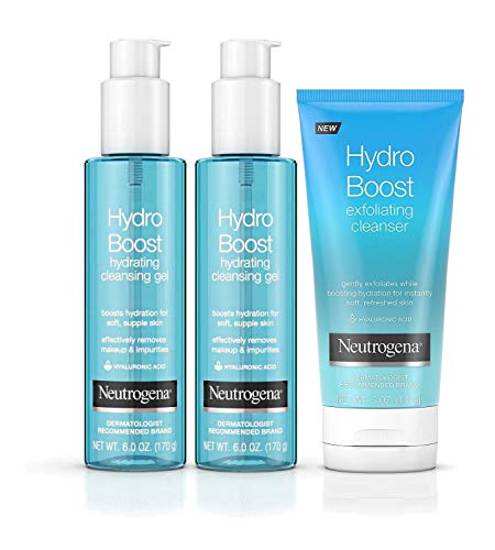 Product Cover Neutrogena Hydro Boost Cleansing Collection w/Hyaluronic Acid-Non-Comedogenic, Hypoallergenic, Oil, Soap, & Paraben Free-Removes Dirt Oil & Impurities,2-6oz Cleansing Gels & 1-5oz Exfoliating Cleanser
