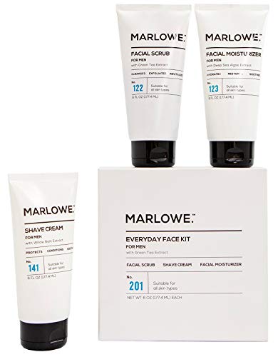 Product Cover MARLOWE. No. 201 Everyday Face Kit for Men | Men Facial Care Starter Set | Daily Face Scrub, Moisturizer, Shave Cream | Exfoliating Wash, Lotion, Shave Pack with Green Tea Extract | Great Gift