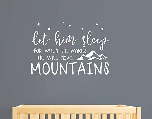 Product Cover Wall Decal Kids Let Him Sleep for When He Wakes He Will Move Mountains Quote Wall Decals Nursery Stars Wall Decal Vinyl Wall Stickers for Baby Boy Kids(Y25)(Small, White)