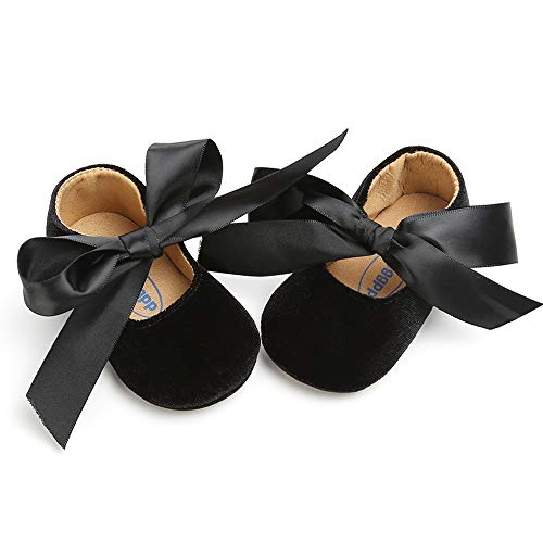 Product Cover Baby Girls Mary Jane Flats Anti-Slip Rubber Sole Bow Toddler Princess Dress Shoes (4.33 inches (0-6 Months), Y-Black)